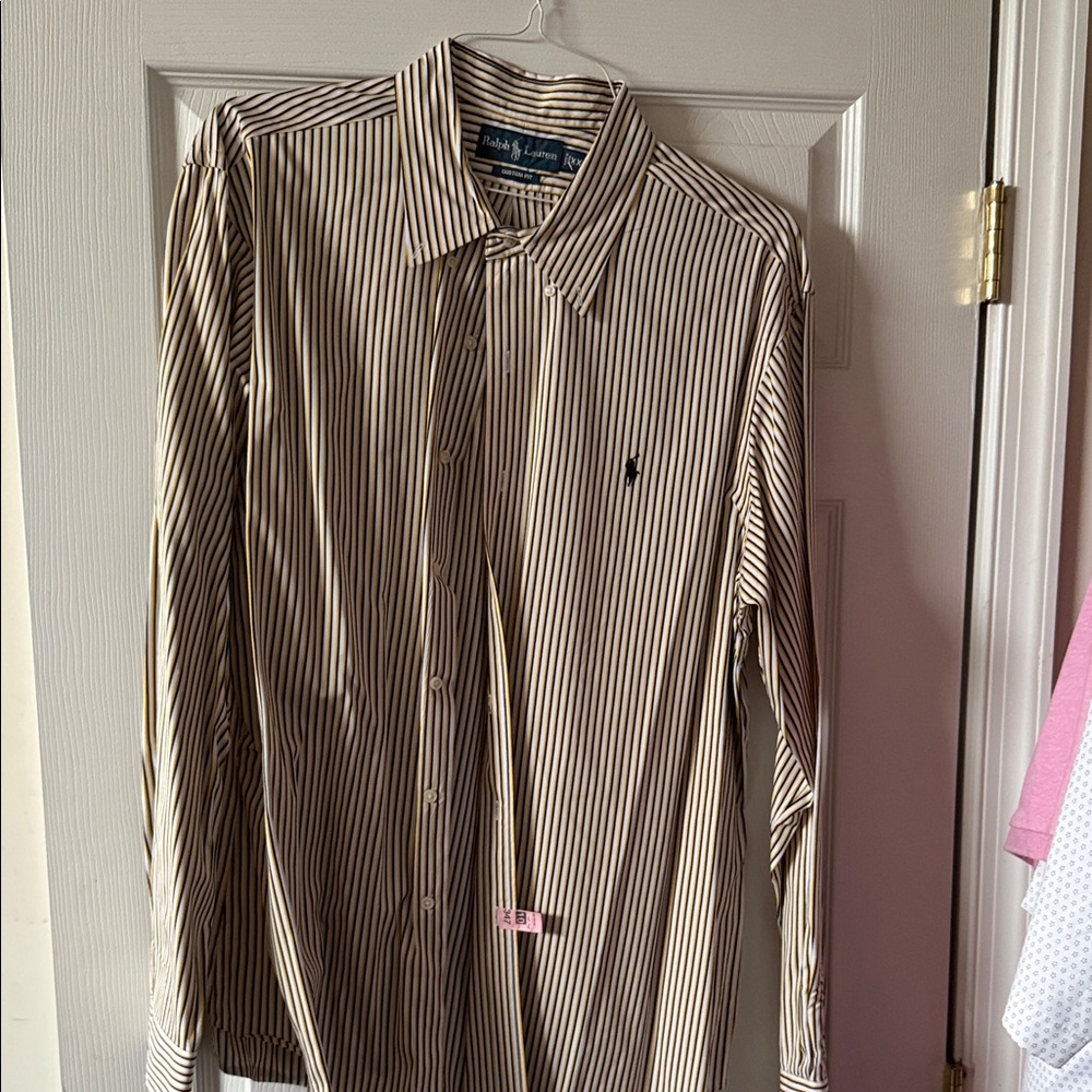 Ralph Lauren Men's Black and White Striped Dress Shirt